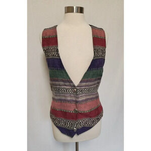 Womens 90s Vintage Tapestry Woven Vest Southwest Size Large Made in Nepal